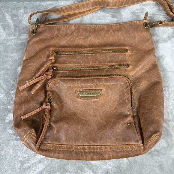 Stone‎ Mountain Smokey Crossbody Bag Purse Cognac Brown 13x12 - Picture 3 of 13